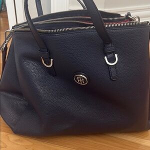 Tommy Hilfiger Navy Blue Leather Tote Bag